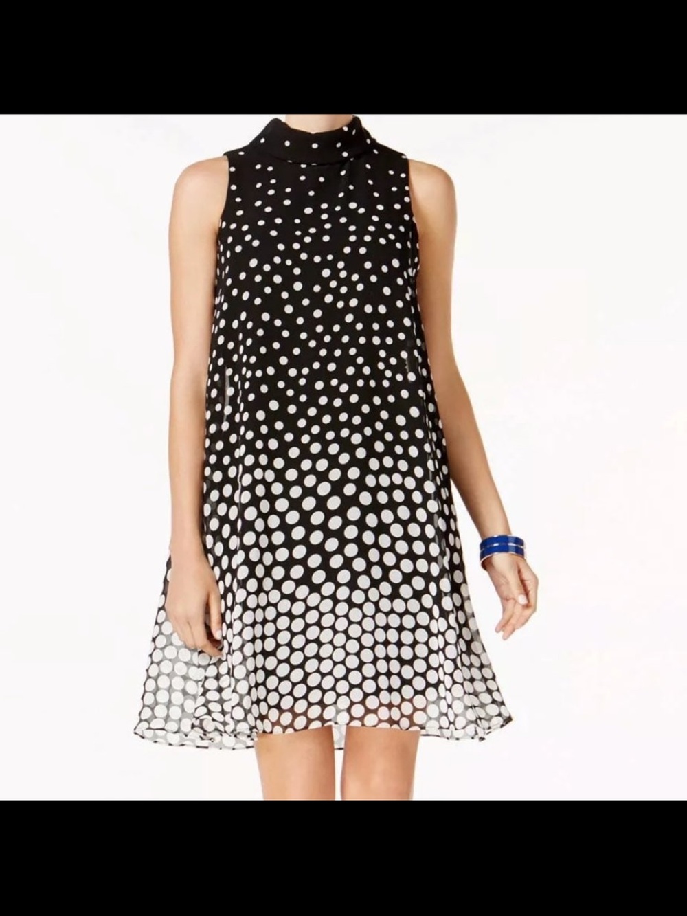 Black and White Polka Dot High-Neck Swing Dress